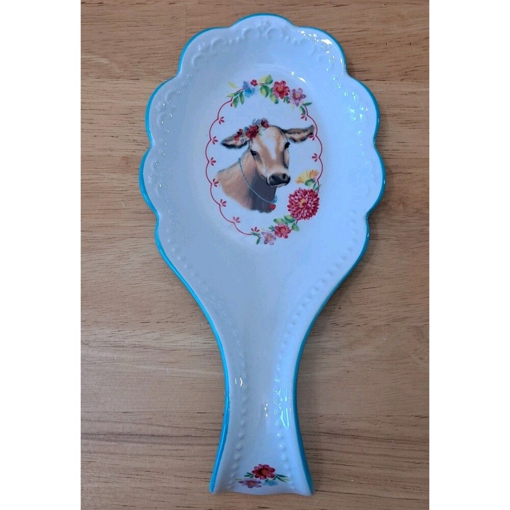 Pioneer Woman Sweet Romance Cow Ceramic Spoon Rest, 9.25" x 4.75"